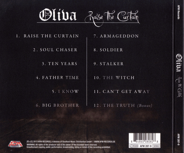 OLIVA - Raise The Curtain [Digipak +1] (2013) back cover