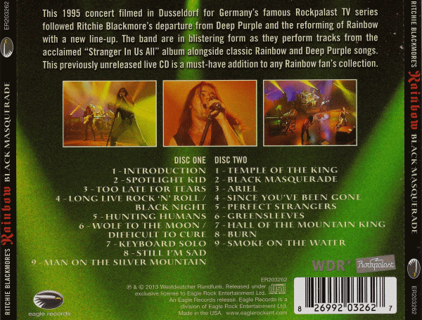 RITCHIE BLACKMORE's RAINBOW - Black Masquerade [2CD] (2013) back cover