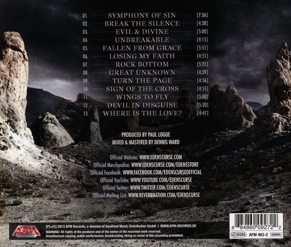 EDEN'S CURSE - Symphony Of Sin (2013) back cover