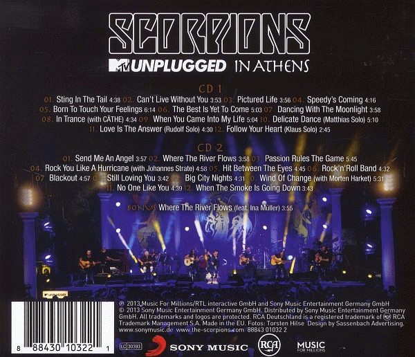 SCORPIONS - MTV Unplugged Live In Athens [2 CD] (2013-2014) back cover