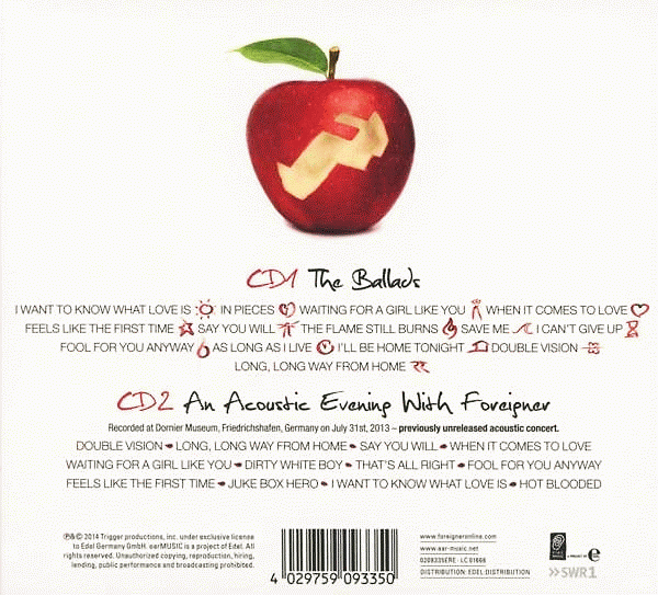 FOREIGNER - I Want To Know What Love Is; The Ballads [2CD Special Edition-digipak] (2014) back cover