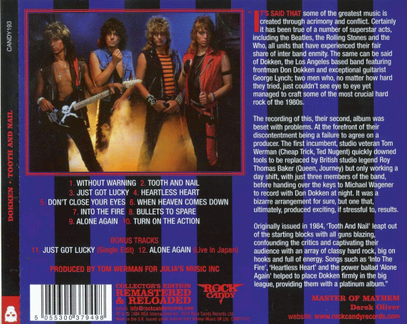 DOKKEN - Tooth And Nail [Rock Candy remaster] (2014) back cover