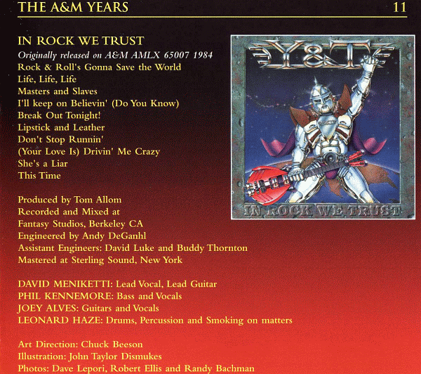 Y&T - Earthquake The A&M Years 81-85; In Rock We Trust [remastered] (2013) inside