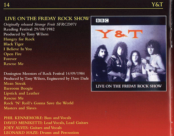 Y&T - Earthquake The A&M Years 81-85; Live On The Friday Rock Show [prev. unreleased] (2013) inside cover