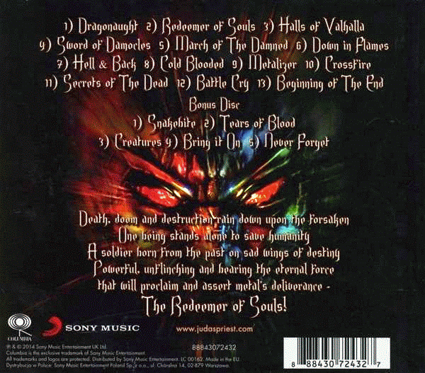 JUDAS PRIEST - Redeemer Of Souls [Deluxe Edition bonus disc] (2014) back cover