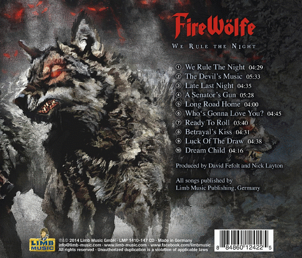 FIREWOLFE - We Rule The Night (2014) back cover