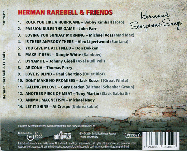 HERMAN RAREBELL & FRIENDS - Herman's Scorpions Songs (2014) back