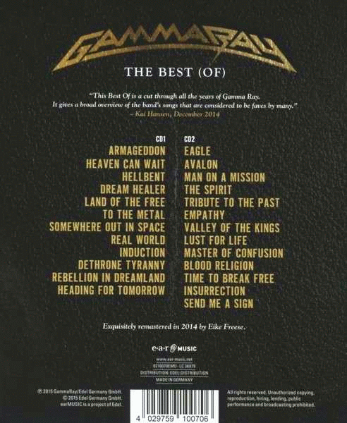 GAMMA RAY - The Best Of [Deluxe Edition remastered] (2015) back cover