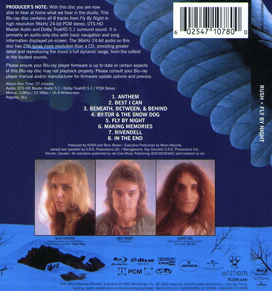 RUSH - Fly By Night [Remastered Blu-Ray Audio 96kHz/24bit] (2015) back cover