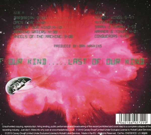 THE DARKNESS - Last Of Our Kind (2015) back cover