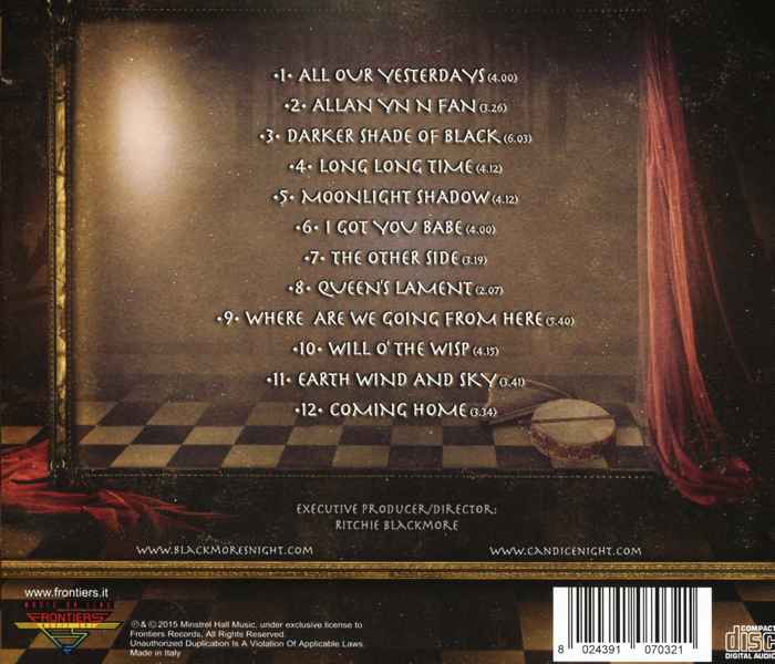 BLACKMORE'S NIGHT - All Our Yesterdays (2015) back