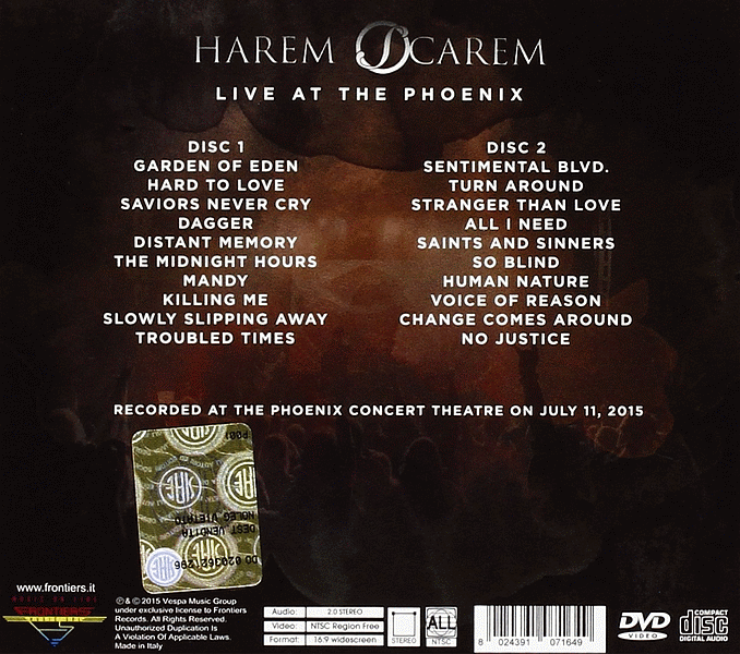 HAREM SCAREM - Live At The Phoenix (2015) back