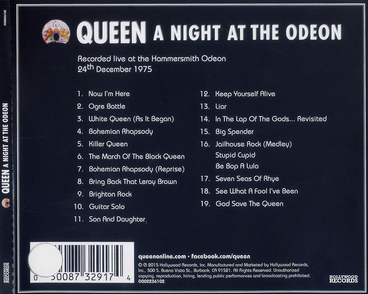 QUEEN - A Night At The Odeon [retail] (2015) back