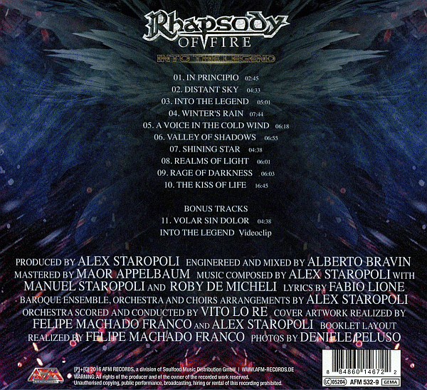 RHAPSODY OF FIRE - Into The Legend (2016) back