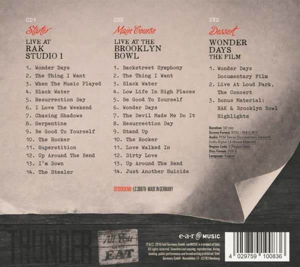 THUNDER - All You Can Eat (2016) back cover