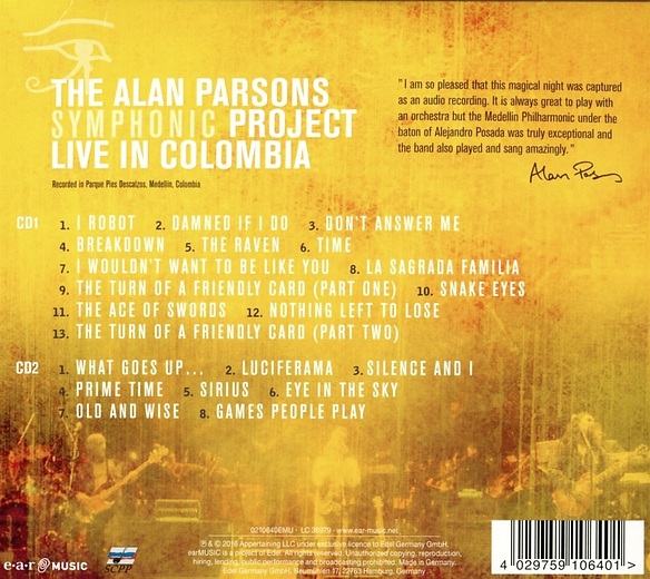 THE ALAN PARSONS SYMPHONIC PROJECT - Live in Colombia (2016) back