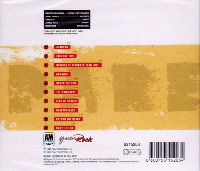 DARE - Out Of The Silence [A&M / Universal / YesterRock Remaster] back cover