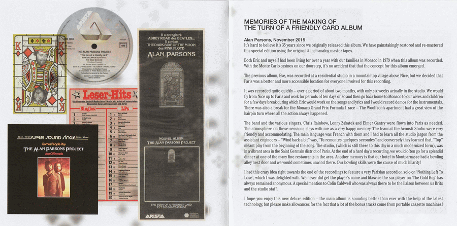 THE ALAN PARSONS PROJECT - The Turn Of A Friendly Card [Deluxe 2CD Anniversary Edition] (2015) booklet