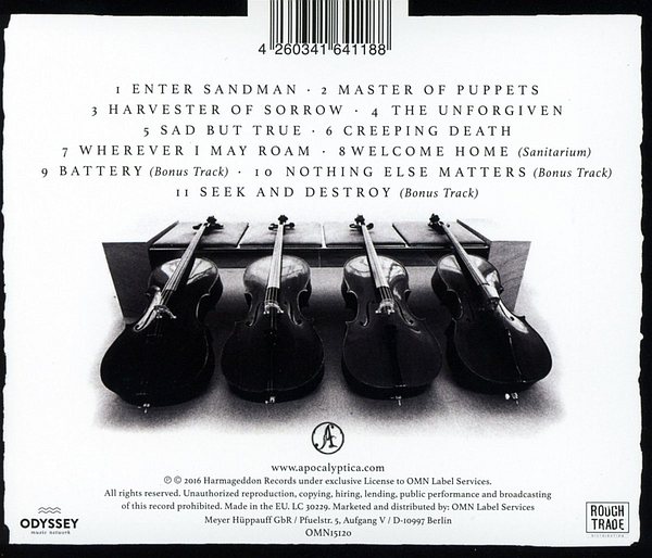 APOCALYPTICA - Plays Metallica By Four Cellos [Remastered 20th Anniversary Edition +3] (2016) back