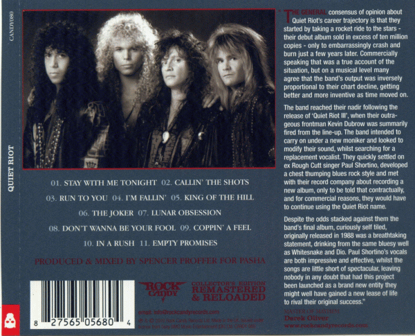 QUIET RIOT - Quiet Riot 'QR' [Rock Candy remaster] back cover