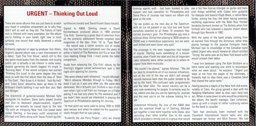 URGENT - Thinking Out Loud [AOR Heaven Classix remaster] (2014) booklet