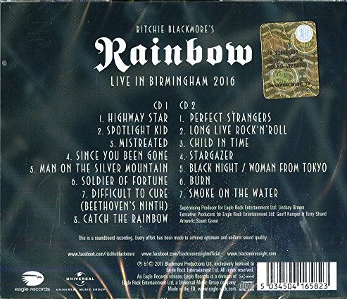 Ritchie Blackmore's RAINBOW - Live In Birmingham 2016 (2017) back