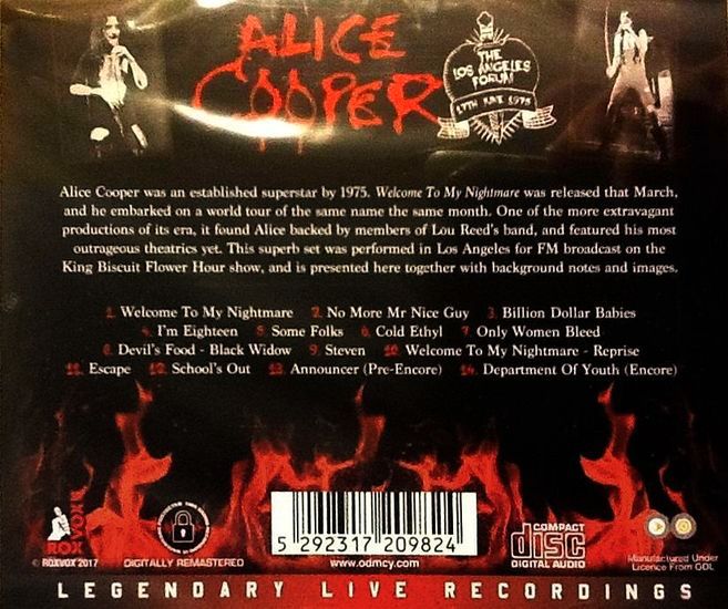 ALICE COOPER - School's Out Live: Los Angeles Forum '75 [Remastered] back