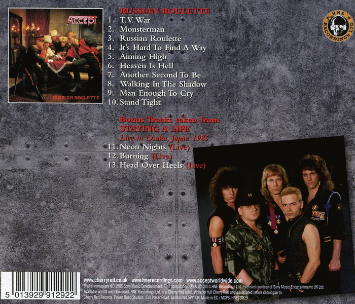 ACCEPT - Russian Roulette [Cherry Red remastered & expanded] back