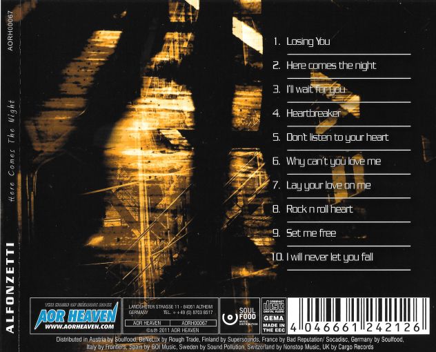 ALFONZETTI - Here Comes The Night (retail CD full) - back