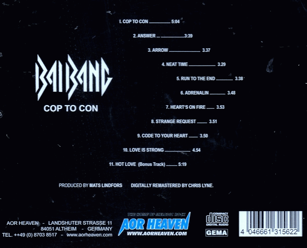 BAI BANG - Cop To Con [AOR Heaven Classix digitally remastered +1] back