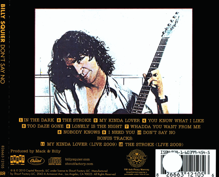 BILLY SQUIER - Don't Say No [30th Anniversary Edition remastered & expanded] back