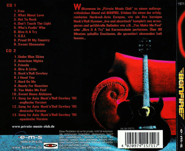 BONFIRE - One Acoustic Night [Live At The Private Music Club 2-CD] back