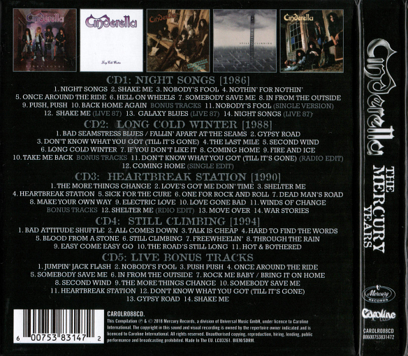 CINDERELLA - The Mercury Years [5-CD Box Set remastered] (2018) box back