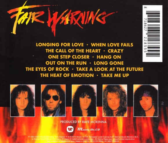 FAIR WARNING - Fair Warning [MOCD remastered reissue] back