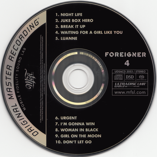 FOREIGNER - 4 [Limited Edition MFSL - SACD] (2013) cd matrix