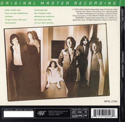 FOREIGNER - Head Games [Limited Edition MFSL / SACD remastered] back