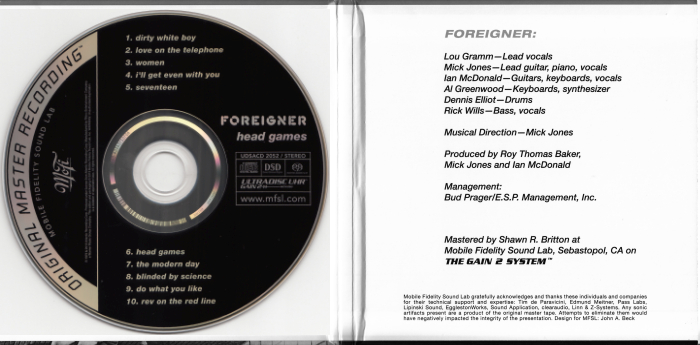 FOREIGNER - Head Games [Limited Edition MFSL / SACD remastered] disc