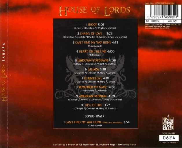 HOUSE OF LORDS - Sahara [Axe Killer / Bad Reputation remaster Ltd Edition +1] back