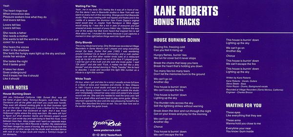 KANE ROBERTS - Saints And Sinners [YesterRock Ltd. Edition remastered +4] booklet