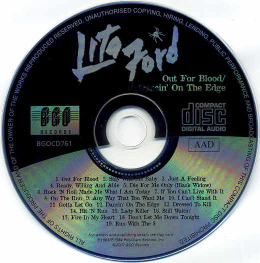 LITA FORD - Out For Blood + Dancin' On The Edge [2-in-1 BGO Records digitally remastered] disc