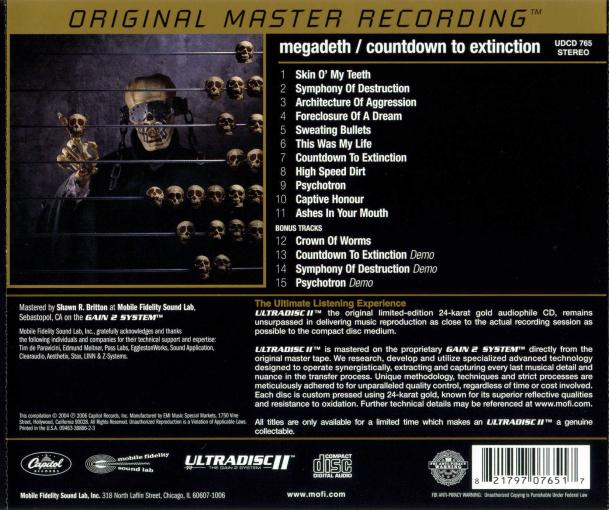 MEGADETH - Countdown To Extinction +4 [Ltd Edition MFSL Gold CD remastered] back