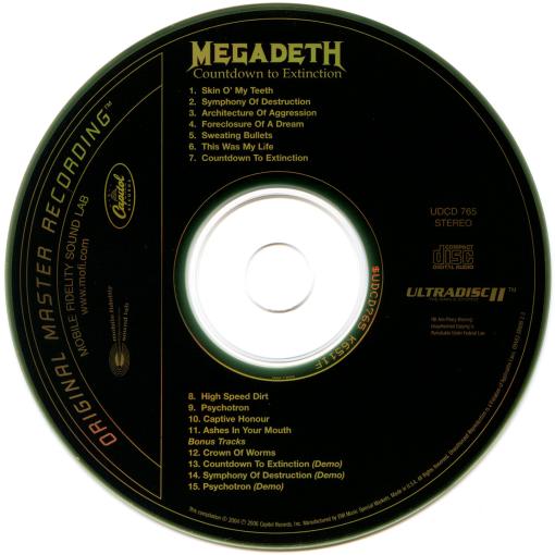 MEGADETH - Countdown To Extinction +4 [Ltd Edition MFSL Gold CD remastered] disc