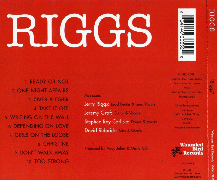 RIGGS - Riggs [Wounded Bird Records remaster] back