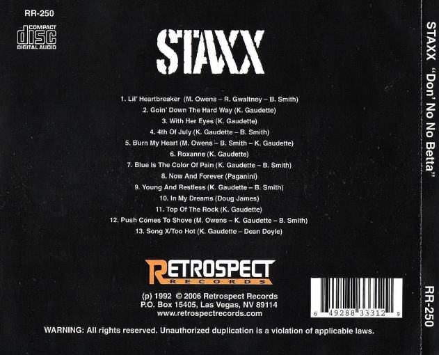 STAXX - Don' No No Betta [remastered] BACK