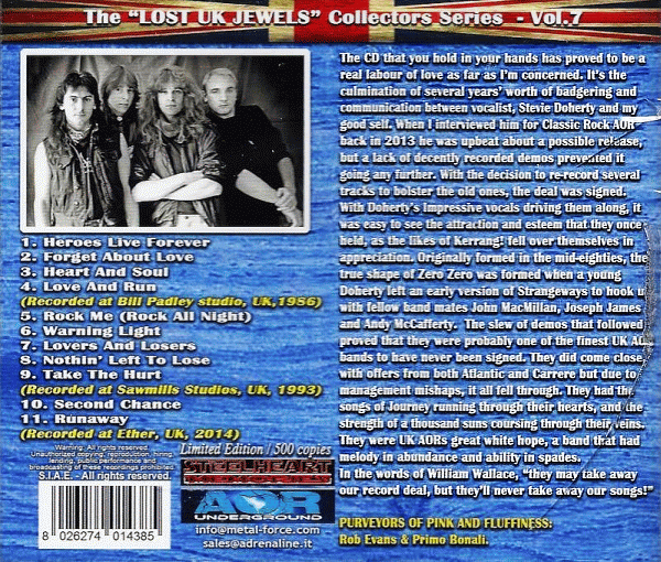 ZERO ZERO - Heroes Live Forever [Lost UK Jewels Collectors Series Vol.7] back cover