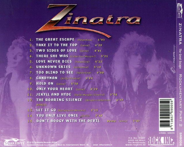 ZINATRA - The Great Escape +3 [Rockumentary Part 2 Remastered] back