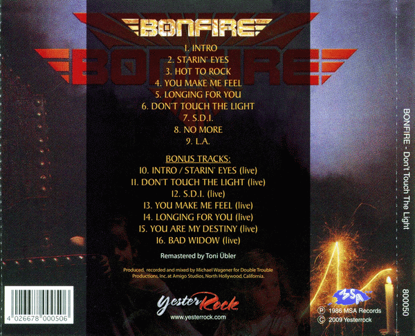 BONFIRE - Don't Touch The Light [YesterRock remaster +7] back cover