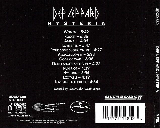 DEF LEPPARD - Hysteria [MFSL 24kt Gold Ultradisc II Original Master Recording] back