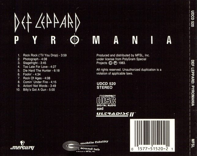 DEF LEPPARD - Pyromania [MFSL 24kt Gold Ultradisc II Original Master Recording] back