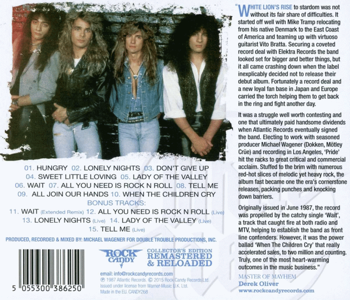 WHITE LION - Pride [Rock Candy Remastered & Reloaded] (2015) back